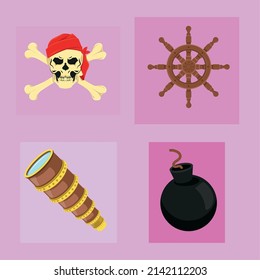 iconos conjunto pirata incluir cráneo