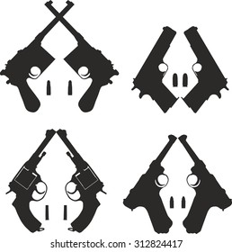 Icons set of pistols with bullets.