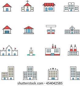 icons set of places in flat style