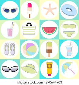  Icons set  of  planning a summer beach vacation. Eps10