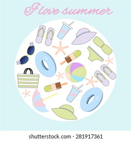  Icons set  of  planning a summer beach vacation. Eps10