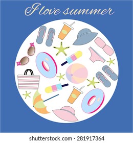  Icons set  of  planning a summer beach vacation. Eps10