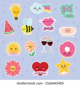 icons set positive messages stickers