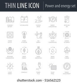 Icons Set Of Power And Energy. Symbol Of Intelligent Thin Line Image Pack.