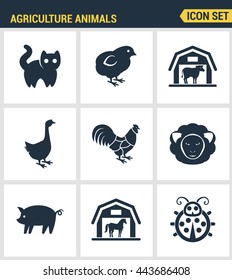Icons set premium quality of agriculture animals barn farming animal farm. Modern pictogram collection flat design style symbol. Isolated white background
