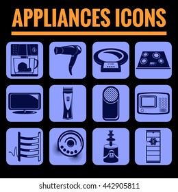 Icons set premium quality of appliances . Modern pictogram collection flat design style symbol collection. Isolated blue background.