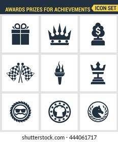 Icons set premium quality of awards prizes for achievements element honor reward. Modern pictogram collection flat design style symbol. Isolated white background