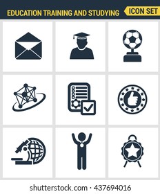 Icons set premium quality of basic education training and studying online. Modern pictogram collection flat design style. Isolated white background.