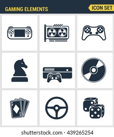 Icons set premium quality of classic game objects, mobile gaming elements. Modern pictogram collection flat design style symbol . Isolated white background