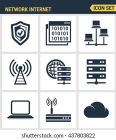 Icons set premium quality of cloud computing network, internet data technology. Modern pictogram collection flat design style symbol. Isolated white background.