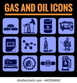 Icons set premium quality of Oil and gas . Modern pictogram collection flat design style symbol collection. Isolated blue background.