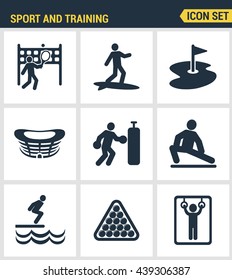 Icons set premium quality of outdoor sports training, various athletic activity Modern pictogram collection flat design style symbol . Isolated white background