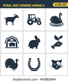 Icons set premium quality of rural and farming animals agricultural nature industry. Modern pictogram collection flat design style symbol. Isolated white background