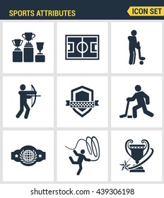 Icons set premium quality of sports attributes, fans support, club emblem. Modern pictogram collection flat design style symbol. Isolated white background