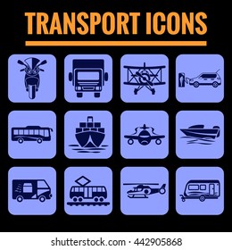 Icons set premium quality of transport. Modern pictogram collection flat design style symbol collection. Isolated blue background.