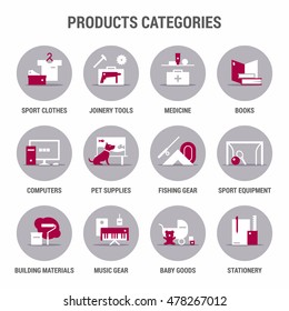 Icons set of products categories. Flat. Color 2.