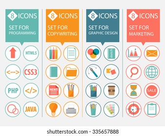icons set, programming,copywriting, graphic design, marketing