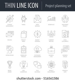 Icons Set of Project Planning. Symbol of Intelligent Thin Line Image Pack. Stroke Pictogram Graphic for Web Design. Quality Outline Vector Symbol Concept Collection. Premium Mono Linear