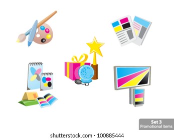 Icons set of promotional items, vector illustration