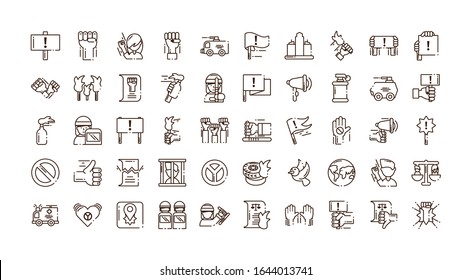 icons set of protest concept over white background, line style, vector illustration design