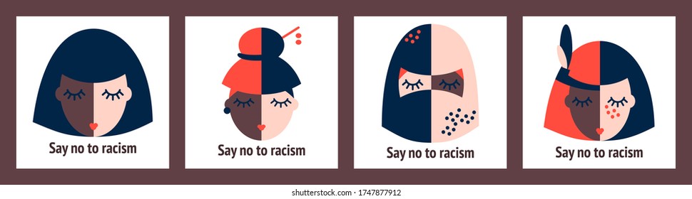 icons set of racism. say no to racism. multiracial people icons. portraits of multi colored people. black and white human. Black lives matter. any life matters