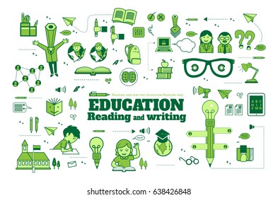 icons set Reading and writing education