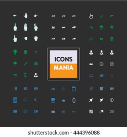 Icons set of ready-made on various topics: gestures, transport, people, crime, business. The collection of high quality icons for working with Web graphics.
