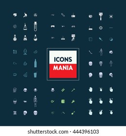 Icons set of ready-made on various topics: science, hobby, gestures, skull, food. The collection of high quality icons for working with Web graphics.
