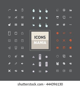 Icons set of ready-made on various topics: web, gestures, computers, interface. The collection of high quality icons for working with Web graphics.

