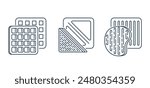 Icons set - Removable plates for toaster or breakfast machine. For waffles, toast, steak. Pictograms for labeling in thin line