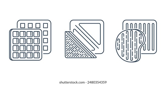 Conjunto de iconos - Placas desmontables para tostadora o máquina de desayuno. Para gofres, tostadas, bistec. Pictogramas para el etiquetado en línea fina