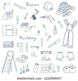 Icons set of repair building vector isolated illustration sketch logo silhouette