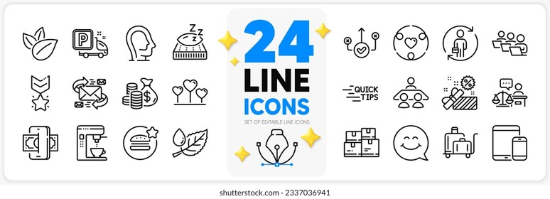 Icons set of Replacement, Love heart and Court judge line icons pack for app with Winner medal, Leaf dew, Organic product thin outline icon. Wholesale inventory, Education. Vector