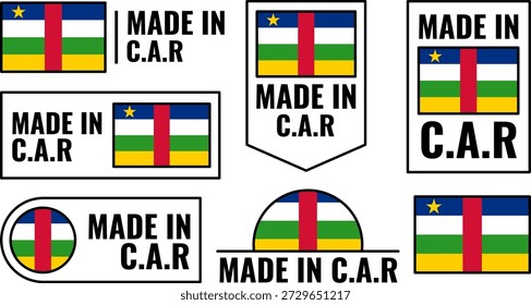 Conjunto de iconos que representan productos hechos en la República Centroafricana con banderas y texto