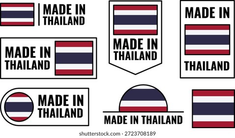 Conjunto de iconos que representan productos hechos en Tailandia con colores de la bandera nacional y diseños que se muestran claramente