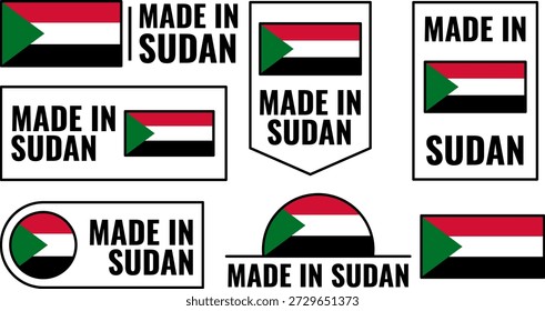 Icons set representing products made in Sudan with the Sudan flag design