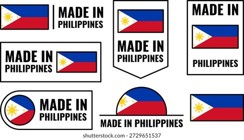 Conjunto de iconos que representan productos hechos en Filipinas con la bandera del país