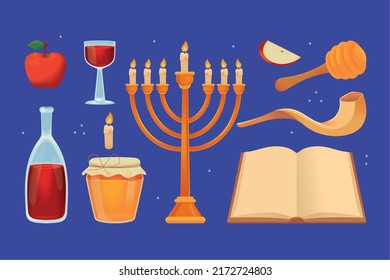 icons set rosh hashanah design