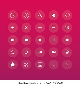 Icons Set round. web and mobile white. button