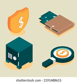 icons set saving and investing money, isometric layout
