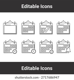 Iconos configurados con símbolos de programación, recordatorio, reloj y marca de verificación en estilo de esquema