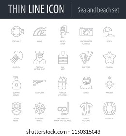 Icons Set of Sea and Beach. Symbol of Intelligent Thin Line Image Pack. Stroke Pictogram Graphic for Web Design. Quality Outline Vector Symbol Concept Collection. Premium Mono Linear