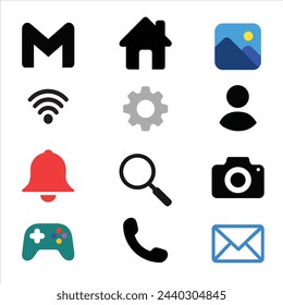icons set. search icon, game icon, gallery icon, search  icon and different icons