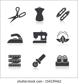 Icons set Sewing. Perfect to use in projects, related to sewing, tailoring industry or needlework