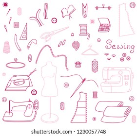 Icons set of sewing vector illustration sketch logo silhouette