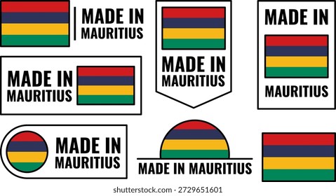 Icons set showing 'Made in Mauritius' product emblem with flag colors