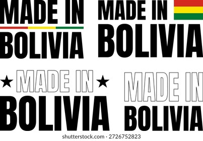 Icons set shows bold font designs featuring the phrase made in Bolivia for creative use