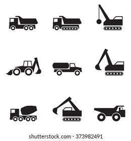 Icons set silhouette Heavy equipment and machinery black