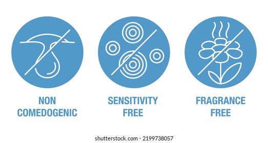 Icons set for skincare products - Fragrance free, Non-comedogenic, Sensitivity free