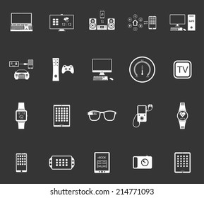 Icons set of smart devices, modern wearable electronics, audio and video gadgets, communication systems and home control and the vehicle - stock vector.